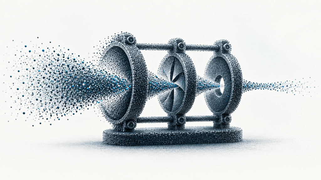 Forecast particles pass through a point-cloud decision apparatus with cost and risk gates.